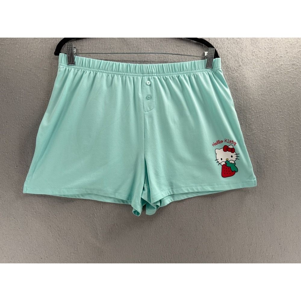 Hello Kitty Pajama Sleep Shorts Womens M Green Lounge Sanrio Strawberry Boxer